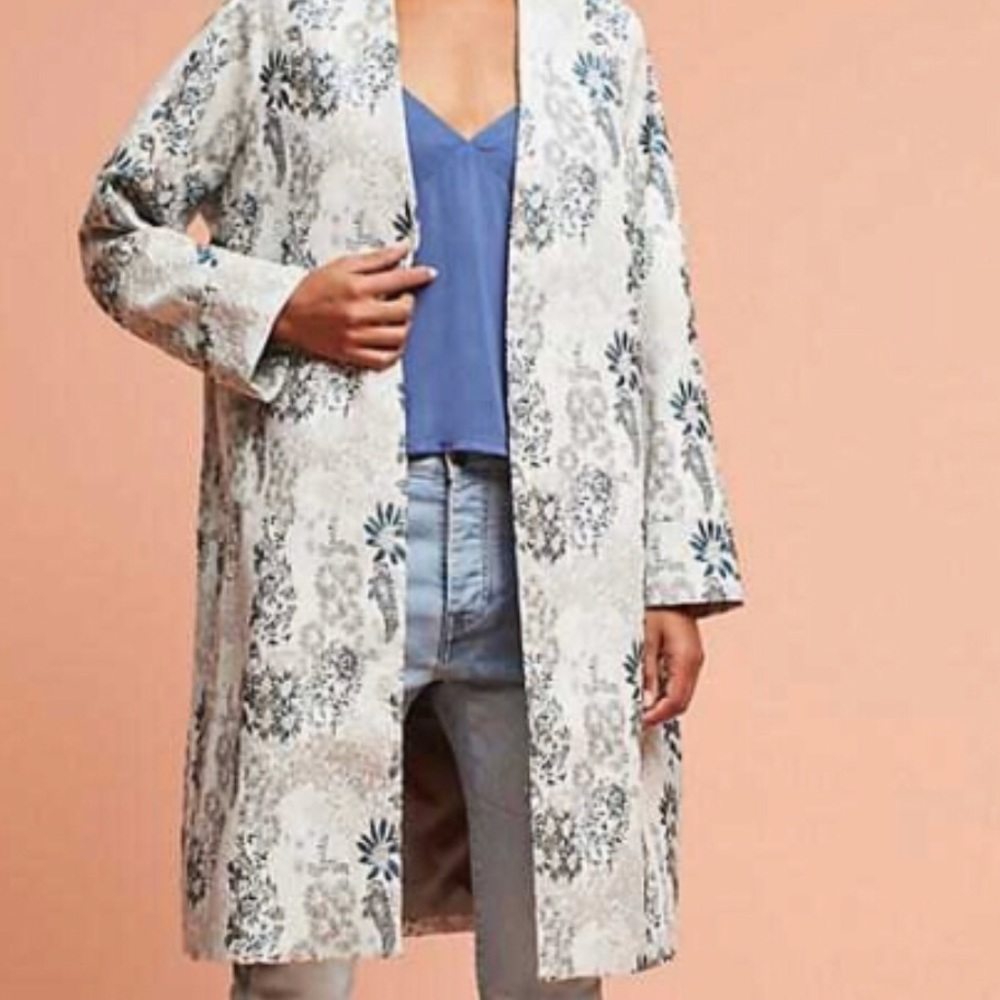Anthropologie Floral Jacquard Coat